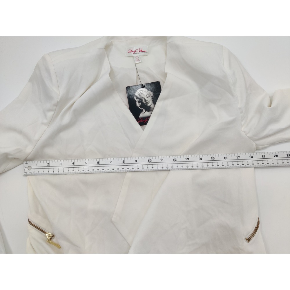 Marilyn Monroe Womens White Open Front Blazer Jacket Gold Back Zippers Large NEW - Picture 8 of 9